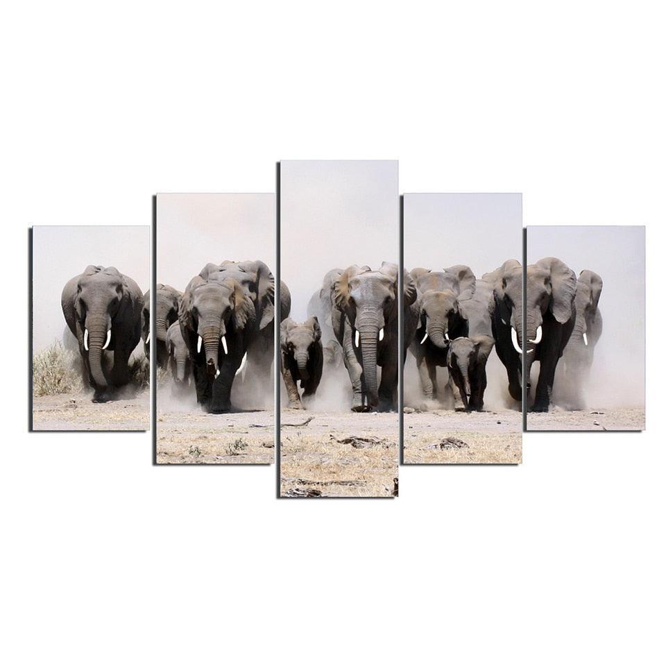 Elephants 5 Piece HD Multi Panel Canvas Wall Art Frame-Original Frame