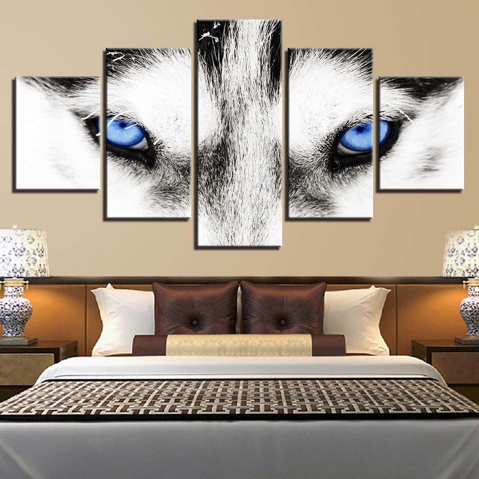 Wolf's Blue Eyes 5 Piece HD Multi Panel Canvas Wall Art Frame-Original Frame