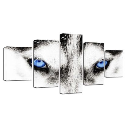 Wolf's Blue Eyes 5 Piece HD Multi Panel Canvas Wall Art Frame-Original Frame