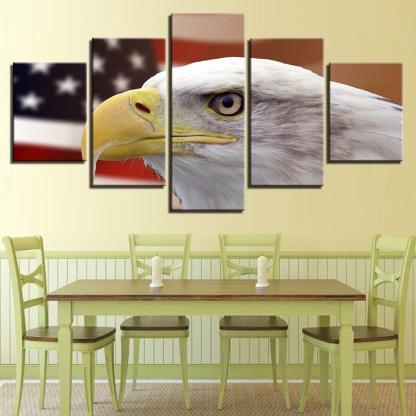 Eagle And American Flag 5 Piece HD Multi Panel Canvas Wall Art Frame-Original Frame