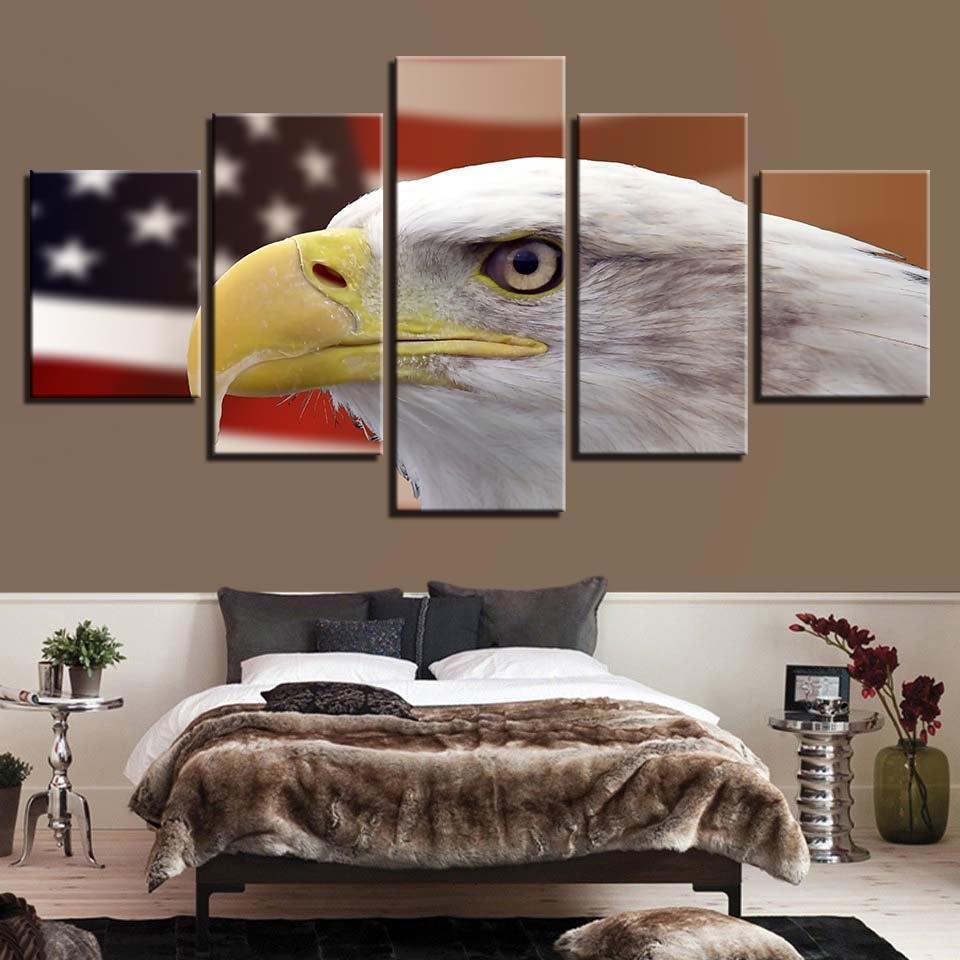 Eagle And American Flag 5 Piece HD Multi Panel Canvas Wall Art Frame-Original Frame