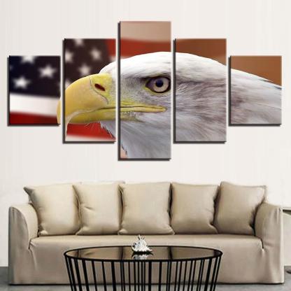 Eagle And American Flag 5 Piece HD Multi Panel Canvas Wall Art Frame-Original Frame