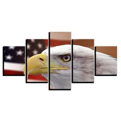 Eagle And American Flag 5 Piece HD Multi Panel Canvas Wall Art Frame-Original Frame