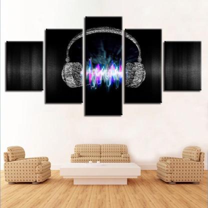 Magic Cool Music Headset 5 Piece HD Multi Panel Canvas Wall Art Frame-Original Frame