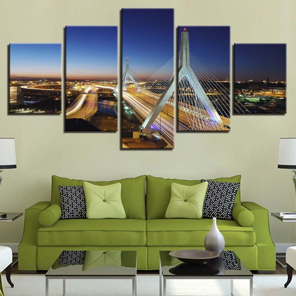 Highway Bridge 5 Piece HD Multi Panel Canvas Wall Art Frame-Original Frame