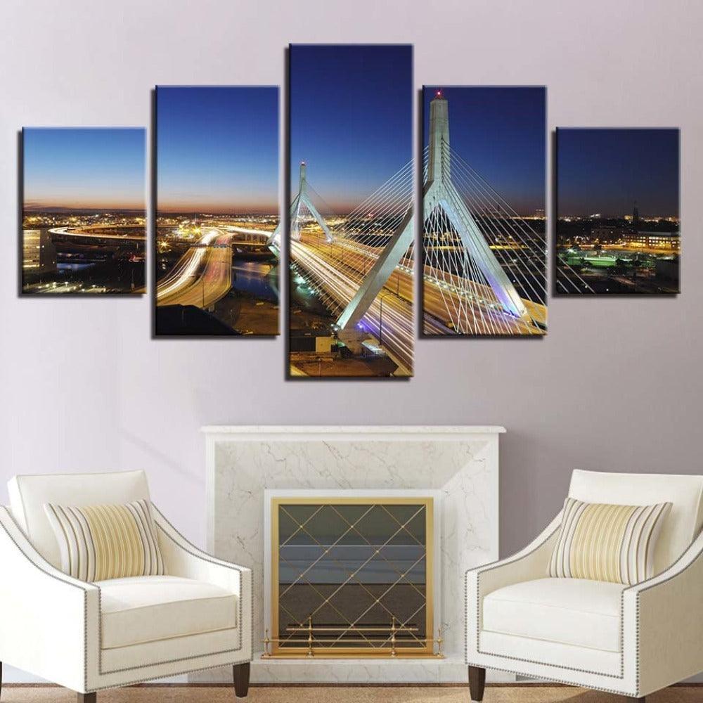 Highway Bridge 5 Piece HD Multi Panel Canvas Wall Art Frame-Original Frame