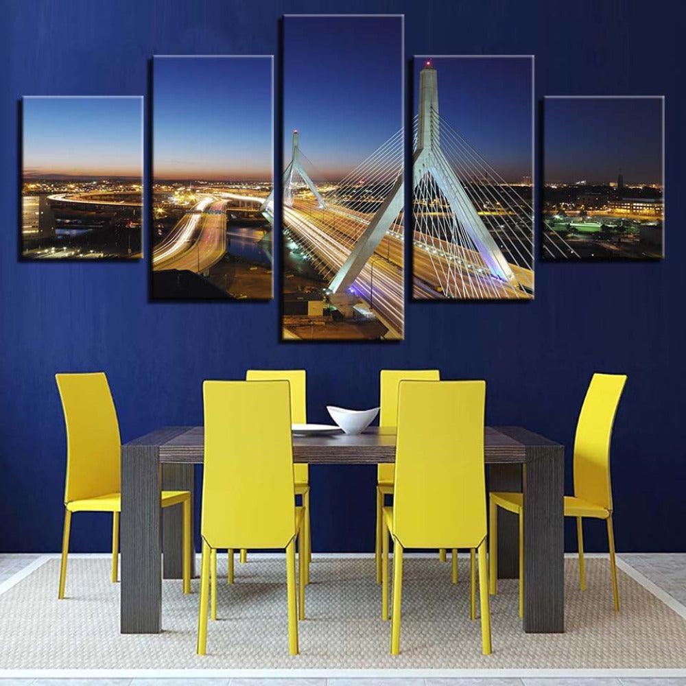 Highway Bridge 5 Piece HD Multi Panel Canvas Wall Art Frame-Original Frame