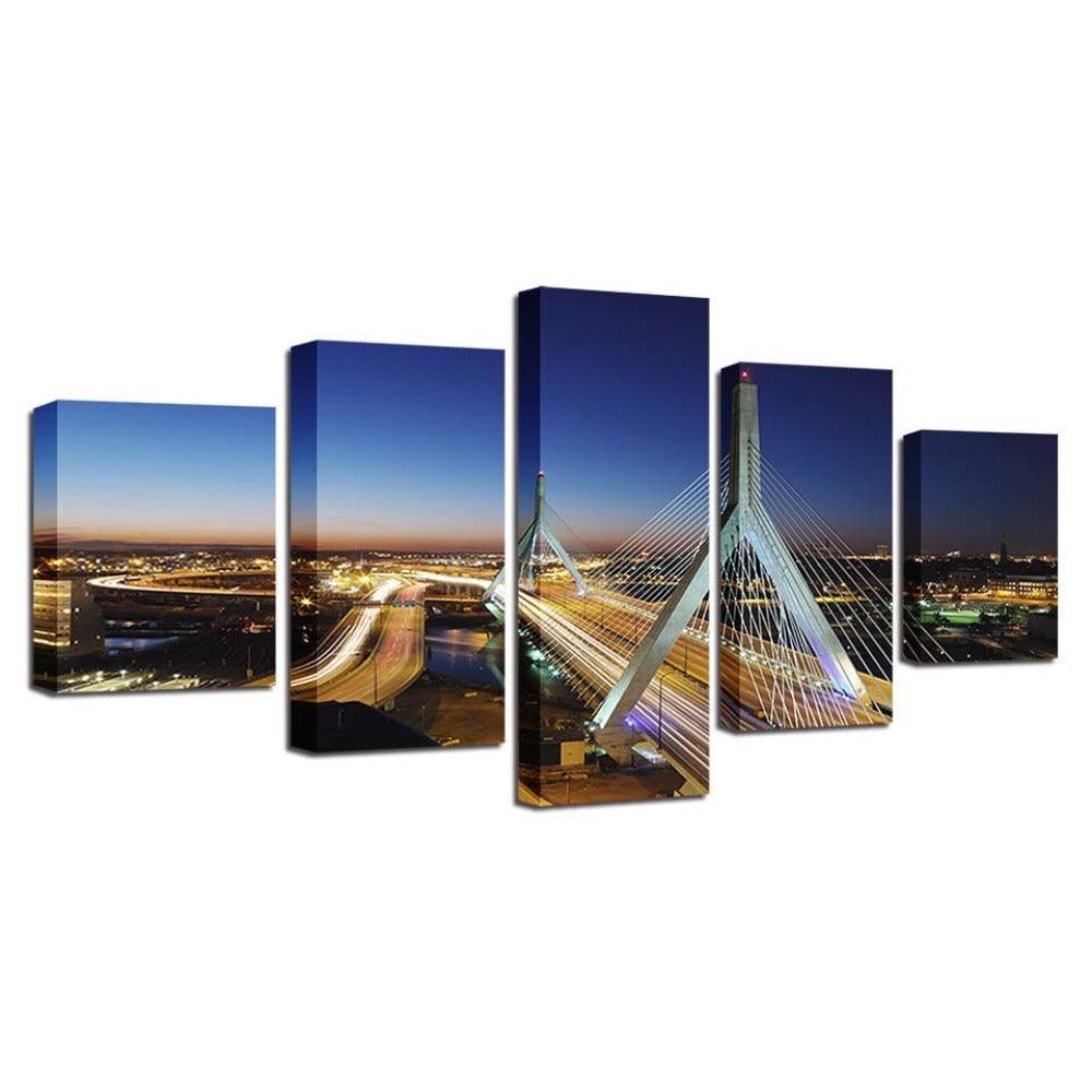 Highway Bridge 5 Piece HD Multi Panel Canvas Wall Art Frame-Original Frame