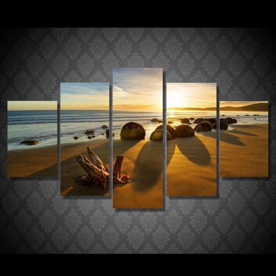 Reef Stone Sunrise Seascape 5 Piece HD Multi Panel Canvas Wall Art Frame-Original Frame