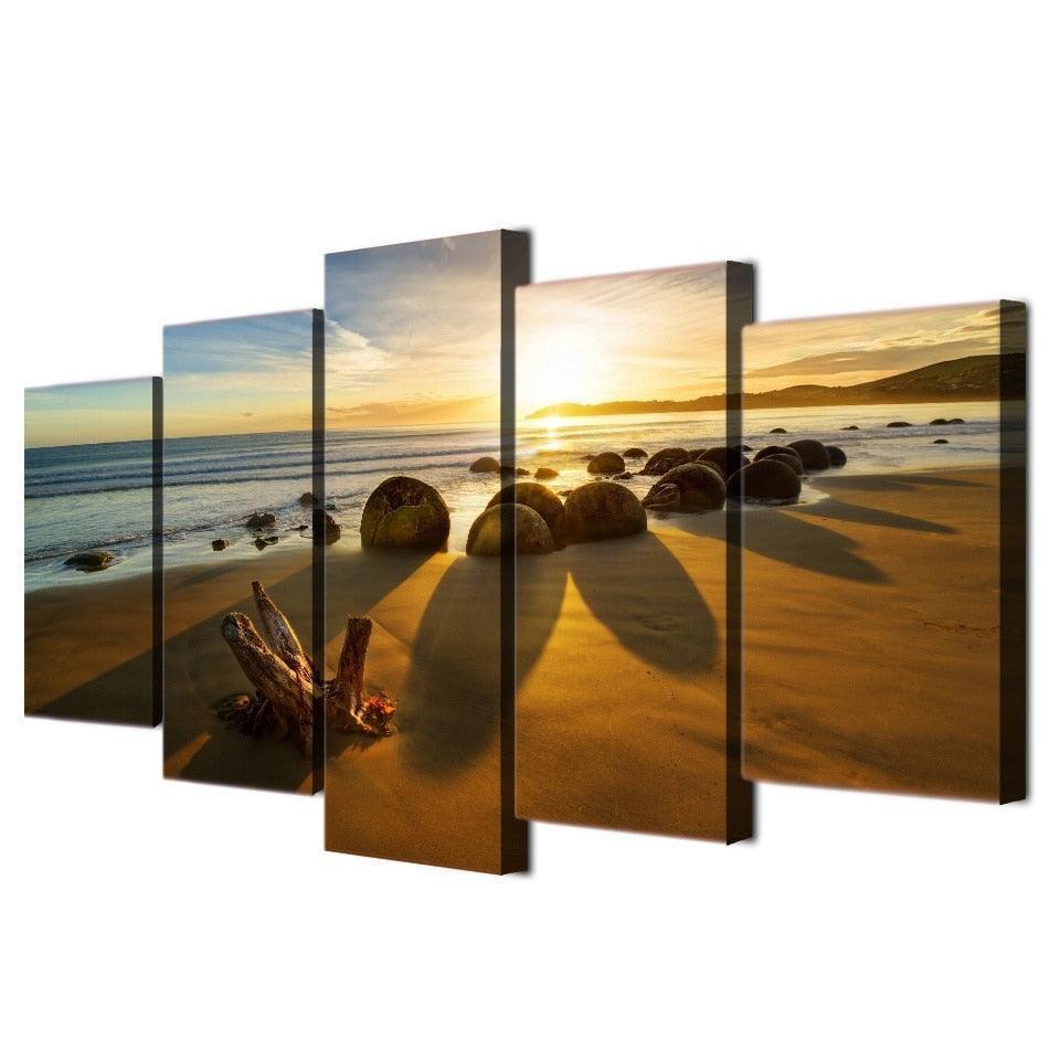 Reef Stone Sunrise Seascape 5 Piece HD Multi Panel Canvas Wall Art Frame-Original Frame