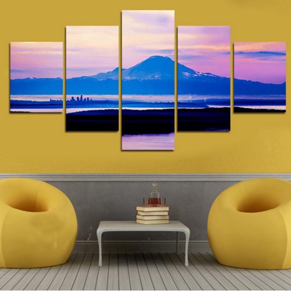 Mountains And Cloud Scenery 5 Piece HD Multi Panel Canvas Wall Art Frame-Original Frame