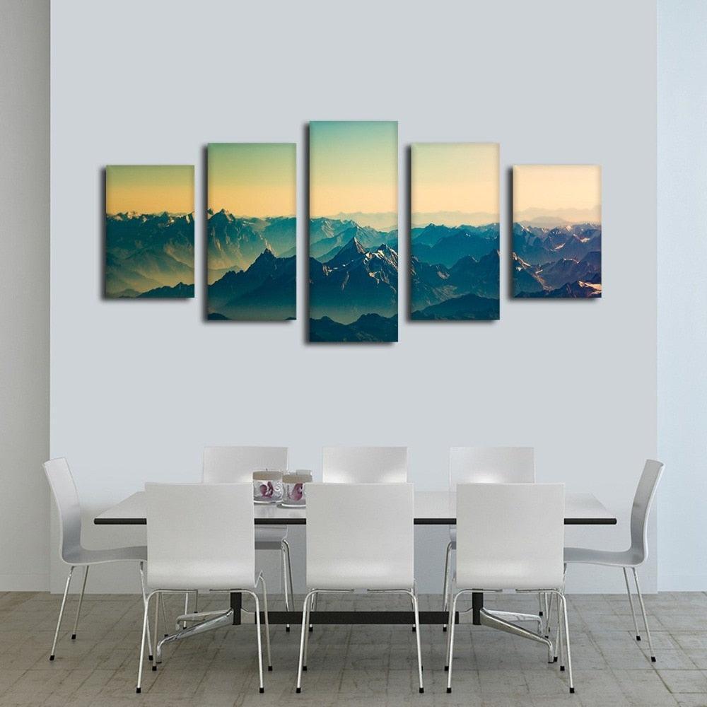 Mountains 5 Piece HD Multi Panel Canvas Wall Art Frame-Original Frame