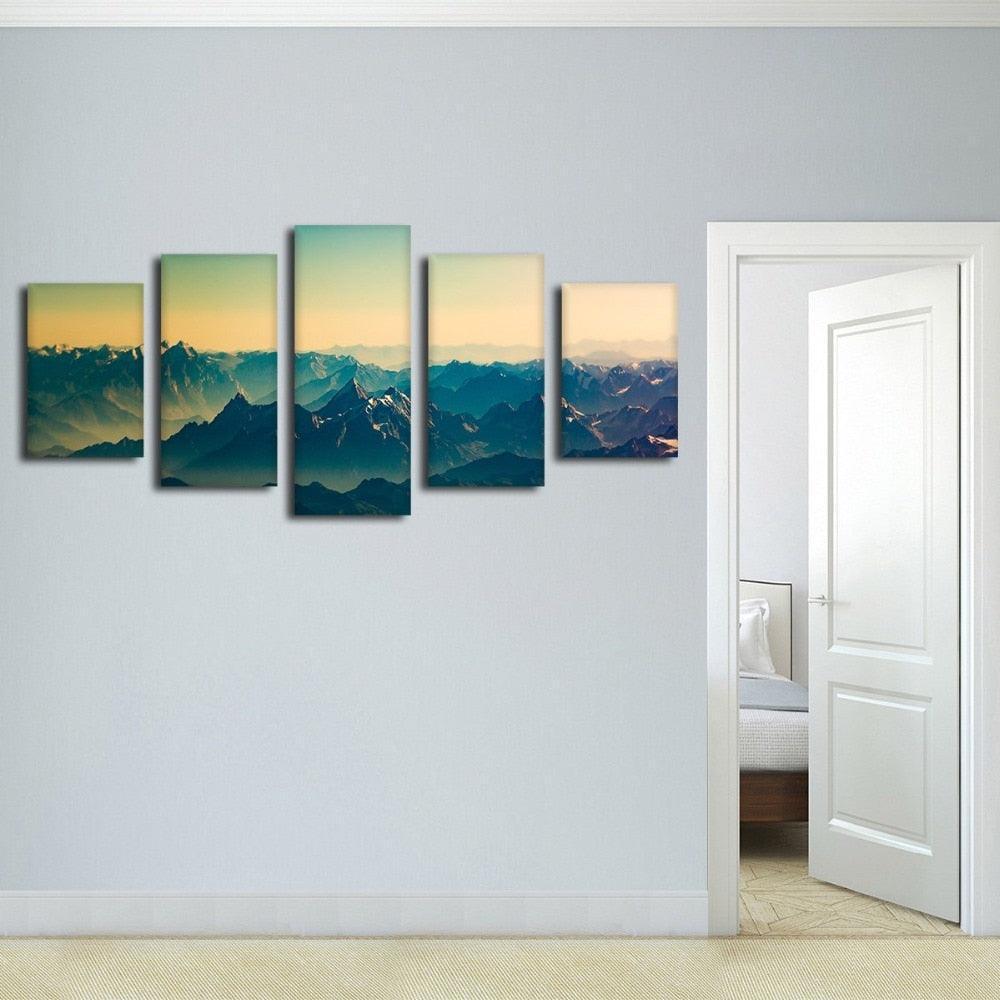 Mountains 5 Piece HD Multi Panel Canvas Wall Art Frame-Original Frame