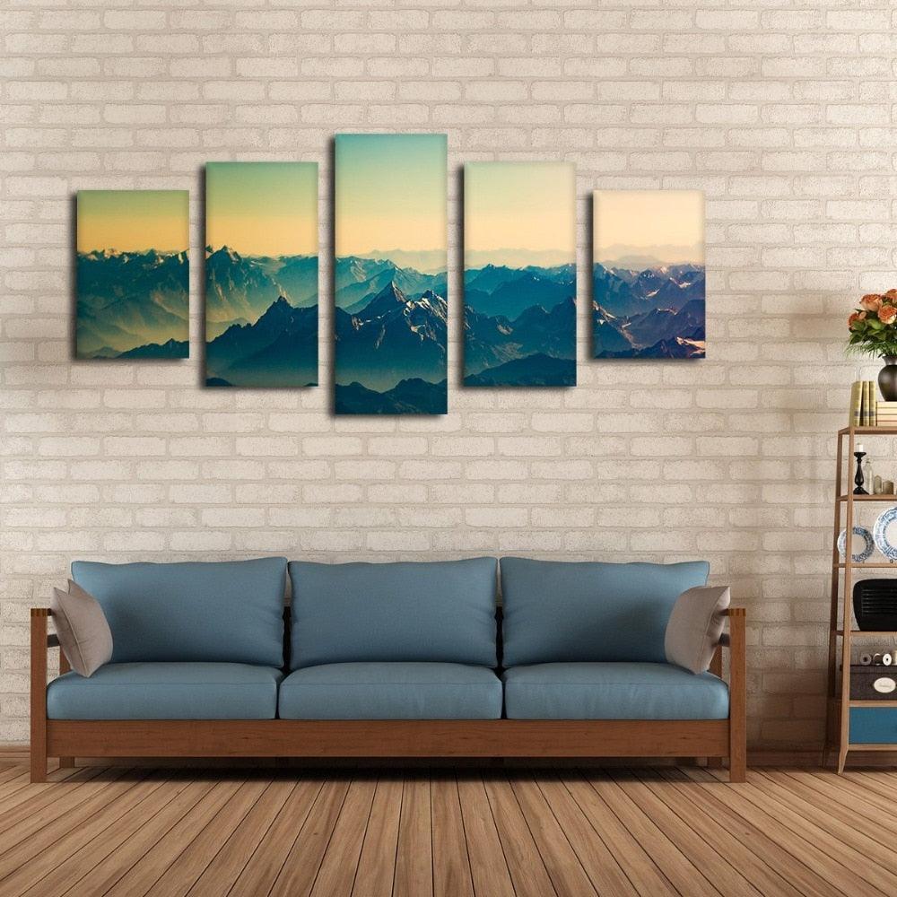 Mountains 5 Piece HD Multi Panel Canvas Wall Art Frame-Original Frame