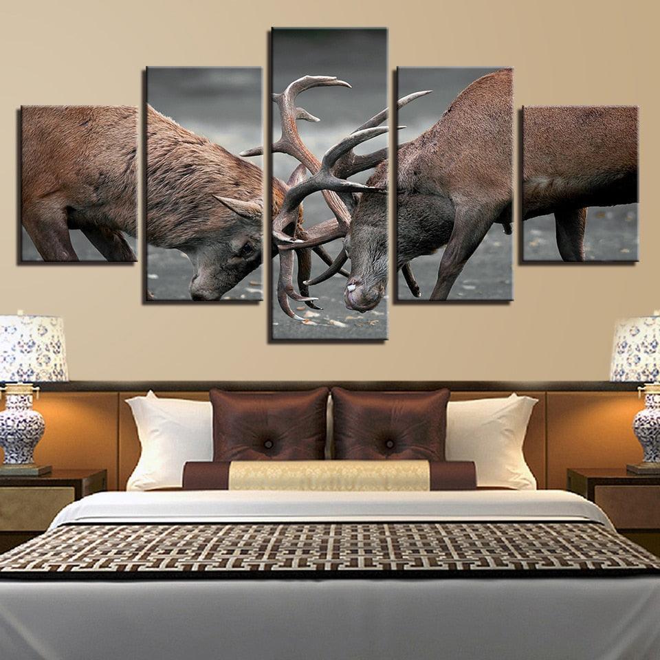 Two Deers 5 Piece HD Multi Panel Canvas Wall Art Frame-Original Frame