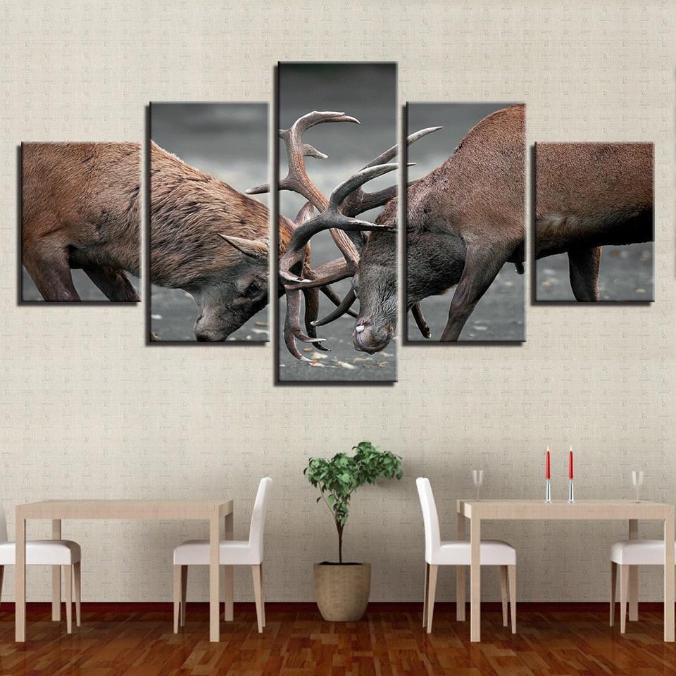 Two Deers 5 Piece HD Multi Panel Canvas Wall Art Frame-Original Frame