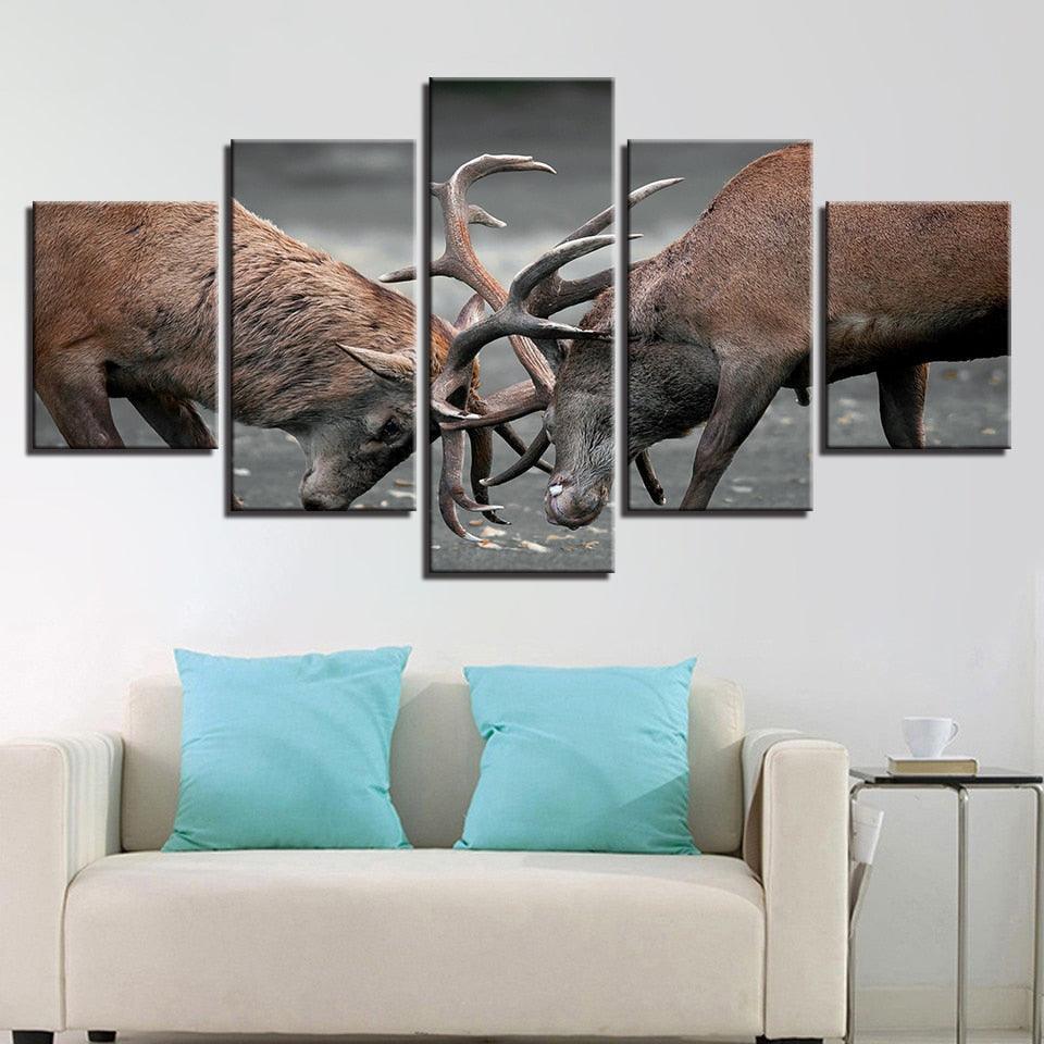 Two Deers 5 Piece HD Multi Panel Canvas Wall Art Frame-Original Frame