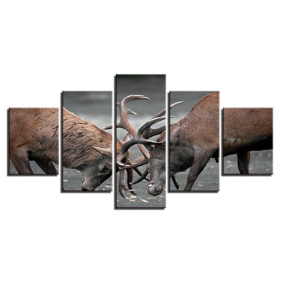 Two Deers 5 Piece HD Multi Panel Canvas Wall Art Frame-Original Frame