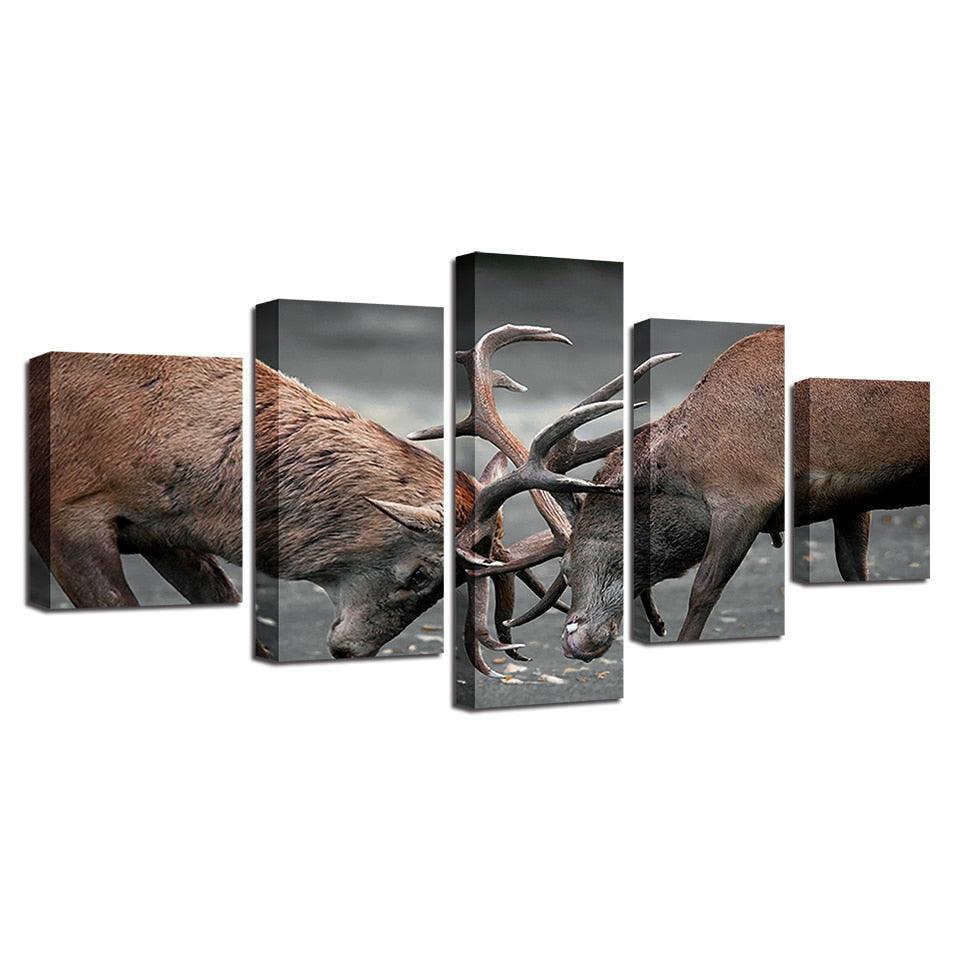 Two Deers 5 Piece HD Multi Panel Canvas Wall Art Frame-Original Frame