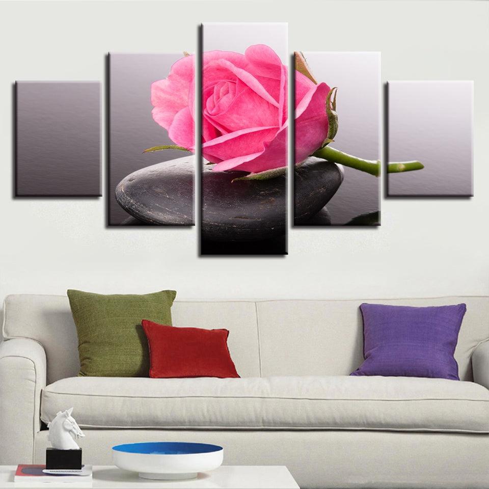 Pink Rose 5 Piece HD Multi Panel Canvas Wall Art Frame-Original Frame