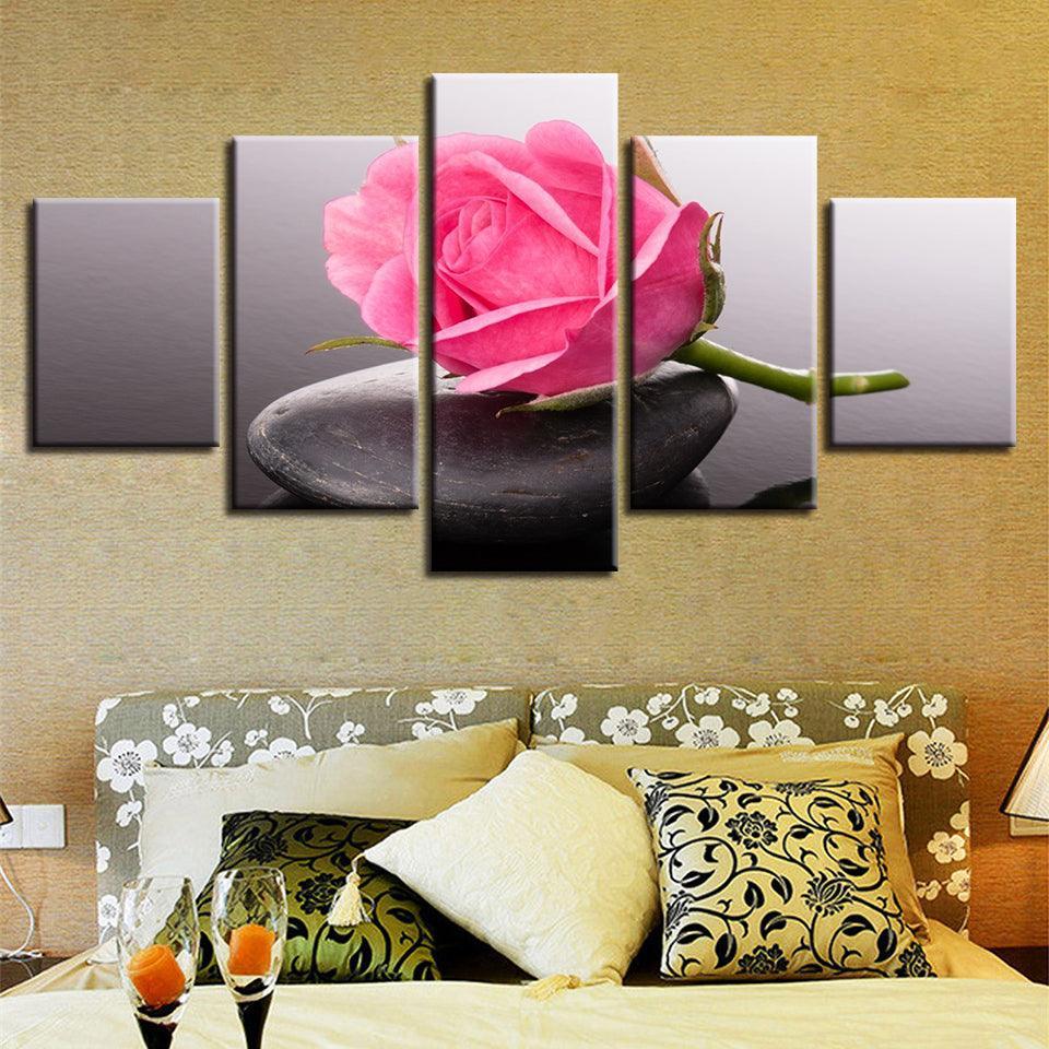 Pink Rose 5 Piece HD Multi Panel Canvas Wall Art Frame-Original Frame
