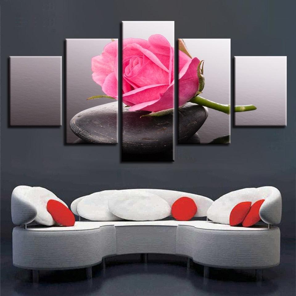 Pink Rose 5 Piece HD Multi Panel Canvas Wall Art Frame-Original Frame