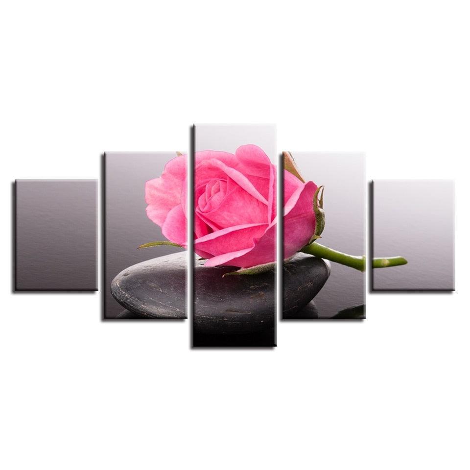 Pink Rose 5 Piece HD Multi Panel Canvas Wall Art Frame-Original Frame