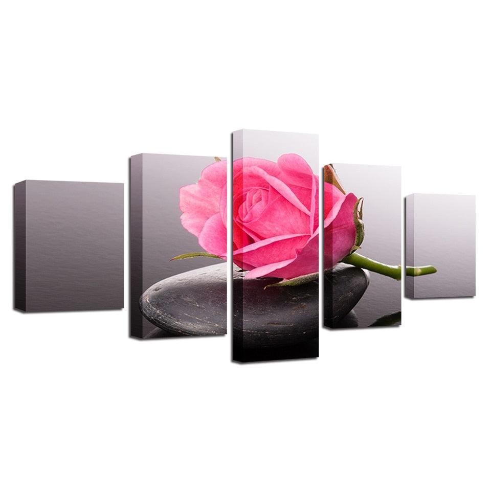 Pink Rose 5 Piece HD Multi Panel Canvas Wall Art Frame-Original Frame