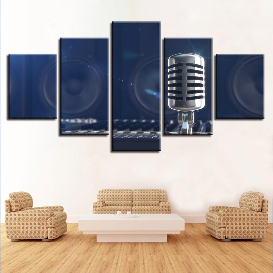 Music Microphone 5 Piece HD Multi Panel Canvas Wall Art Frame-Original Frame