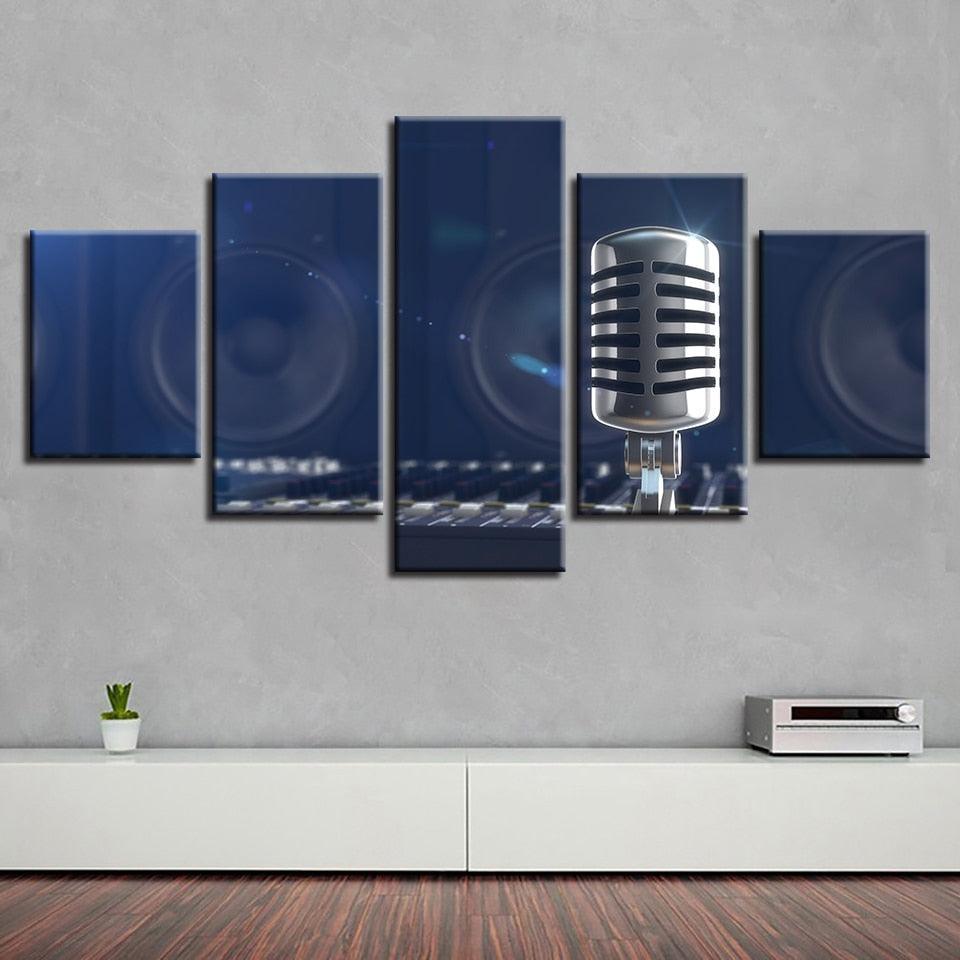 Music Microphone 5 Piece HD Multi Panel Canvas Wall Art Frame-Original Frame