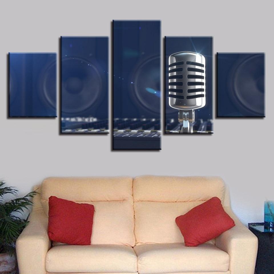 Music Microphone 5 Piece HD Multi Panel Canvas Wall Art Frame-Original Frame