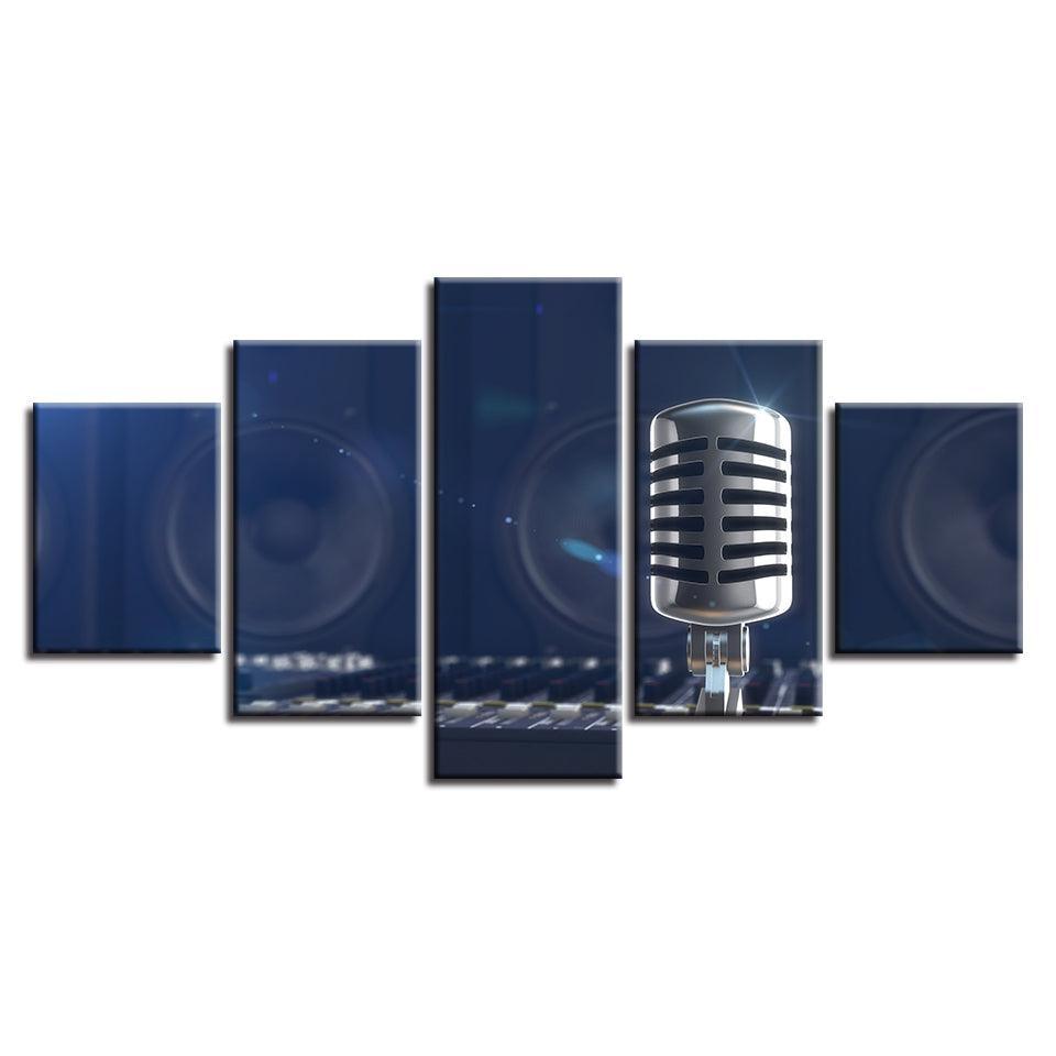 Music Microphone 5 Piece HD Multi Panel Canvas Wall Art Frame-Original Frame