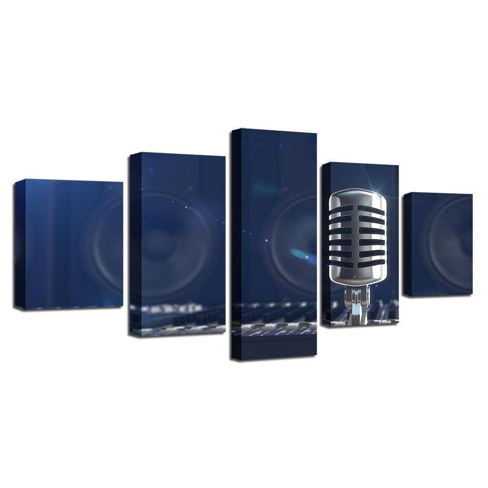 Music Microphone 5 Piece HD Multi Panel Canvas Wall Art Frame-Original Frame