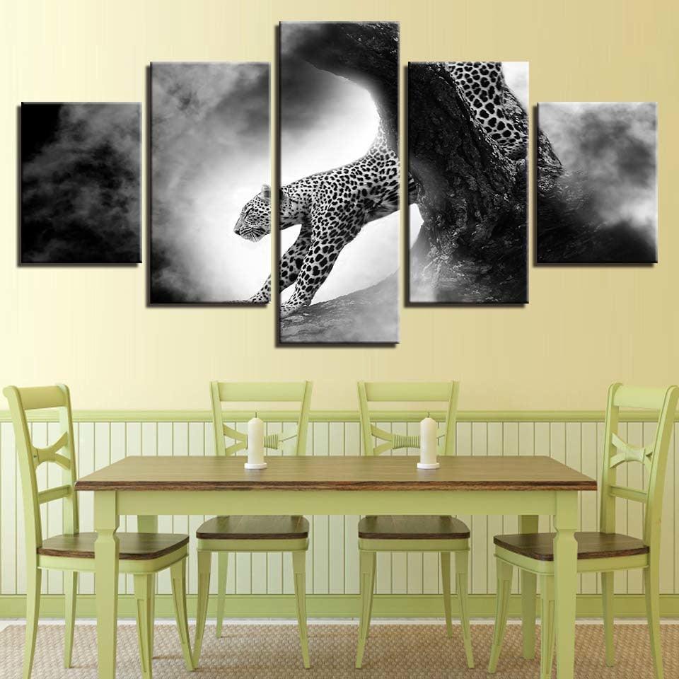 Animal Leopard 5 Piece HD Multi Panel Canvas Wall Art Frame-Original Frame