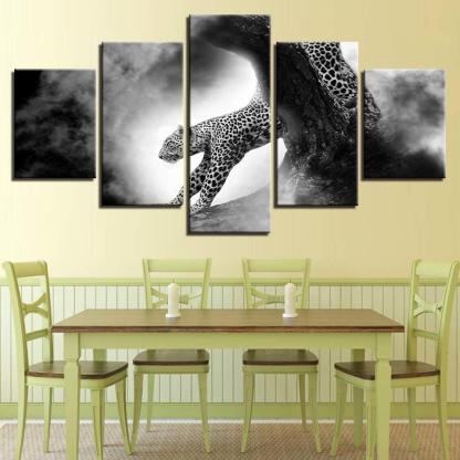 Animal Leopard 5 Piece HD Multi Panel Canvas Wall Art Frame-Original Frame