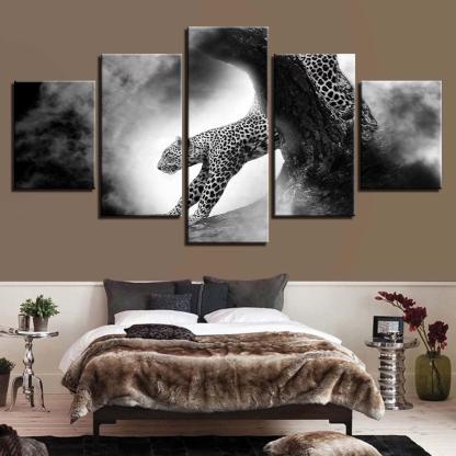 Animal Leopard 5 Piece HD Multi Panel Canvas Wall Art Frame-Original Frame