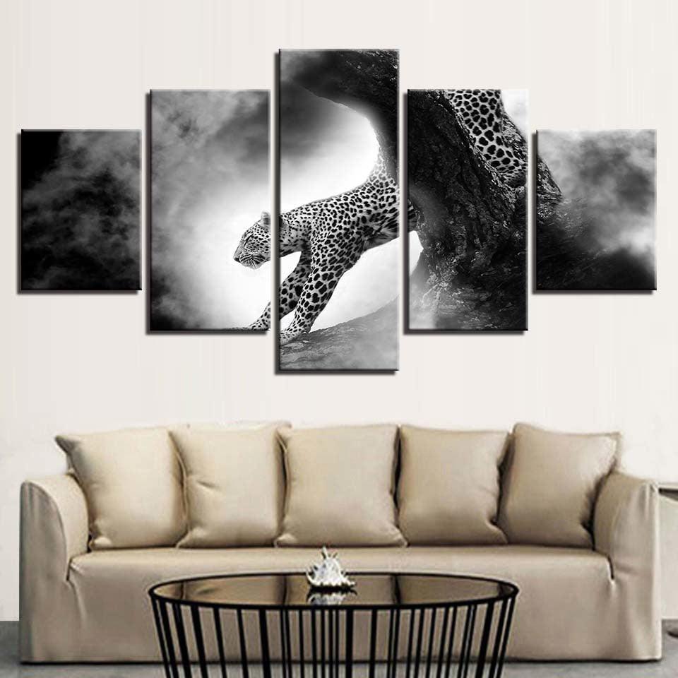 Animal Leopard 5 Piece HD Multi Panel Canvas Wall Art Frame-Original Frame