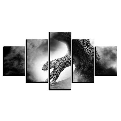 Animal Leopard 5 Piece HD Multi Panel Canvas Wall Art Frame-Original Frame