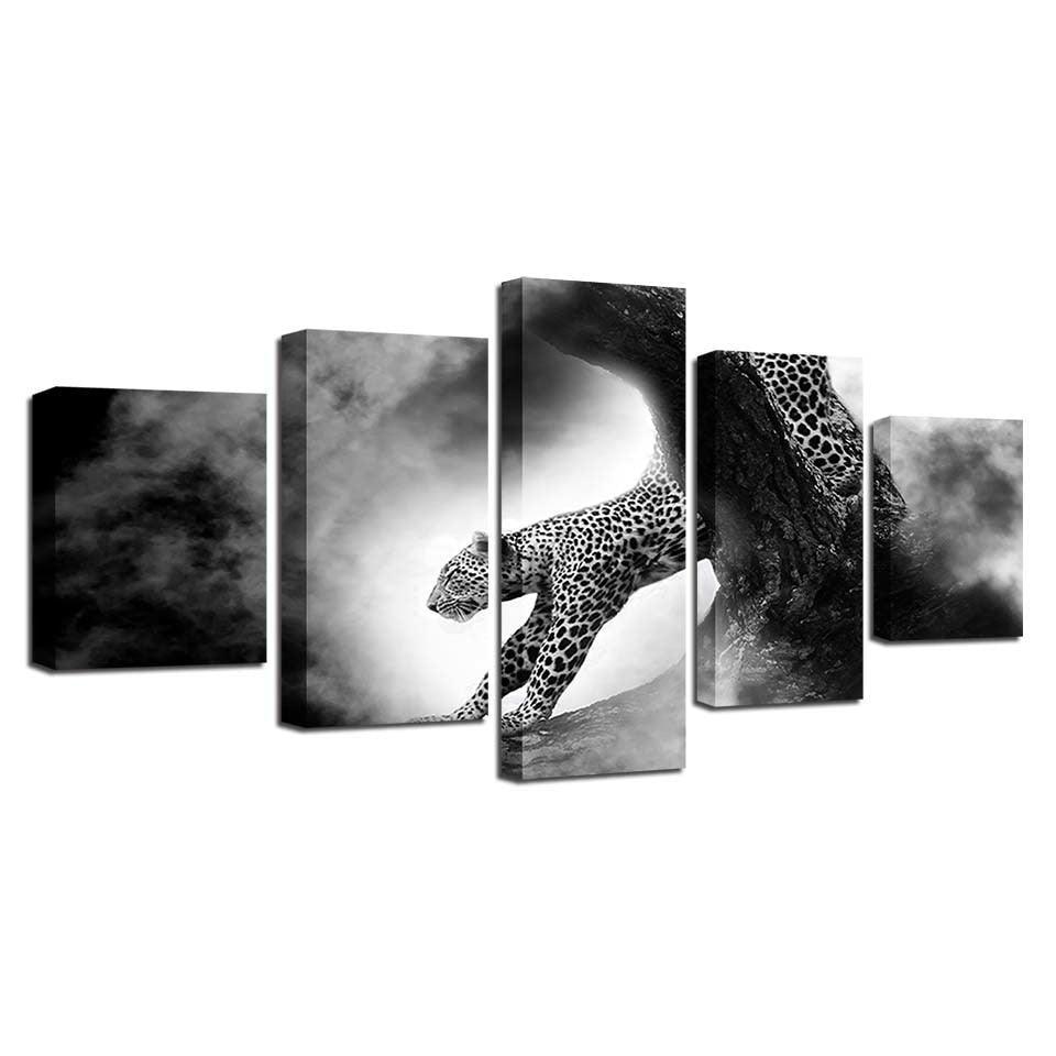Animal Leopard 5 Piece HD Multi Panel Canvas Wall Art Frame-Original Frame