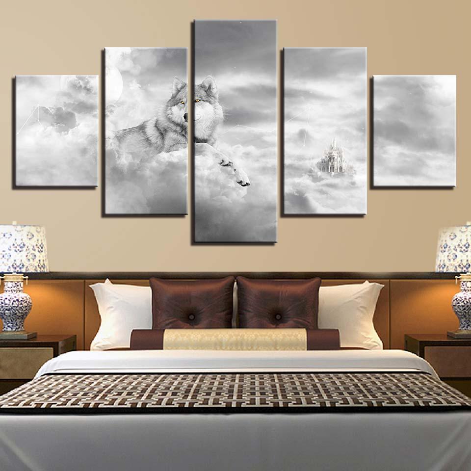 Elegant Wolf 5 Piece HD Multi Panel Canvas Wall Art Frame-Original Frame