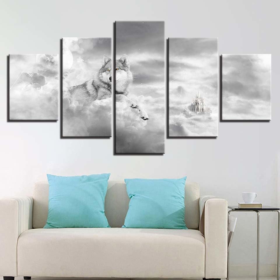 Elegant Wolf 5 Piece HD Multi Panel Canvas Wall Art Frame-Original Frame
