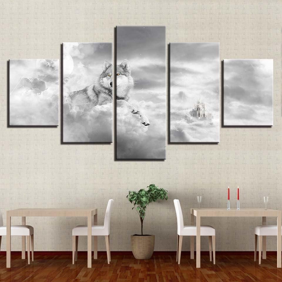 Elegant Wolf 5 Piece HD Multi Panel Canvas Wall Art Frame-Original Frame