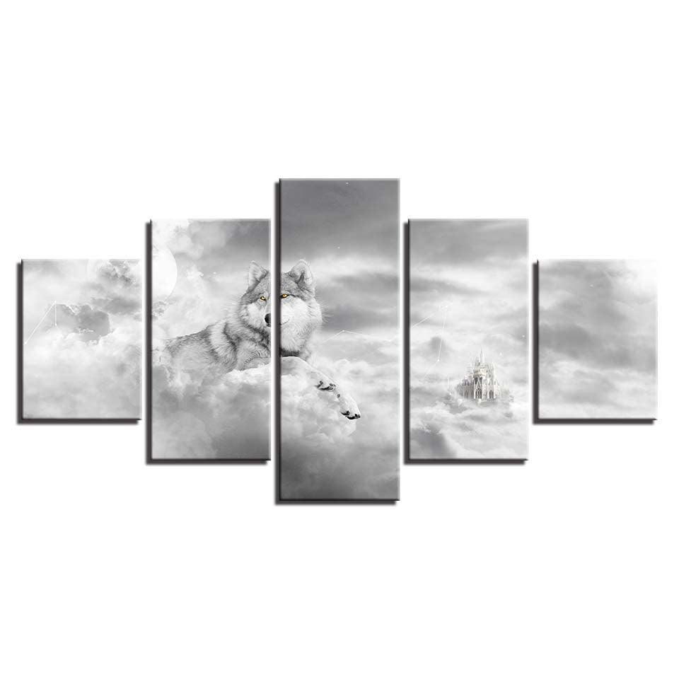 Elegant Wolf 5 Piece HD Multi Panel Canvas Wall Art Frame-Original Frame