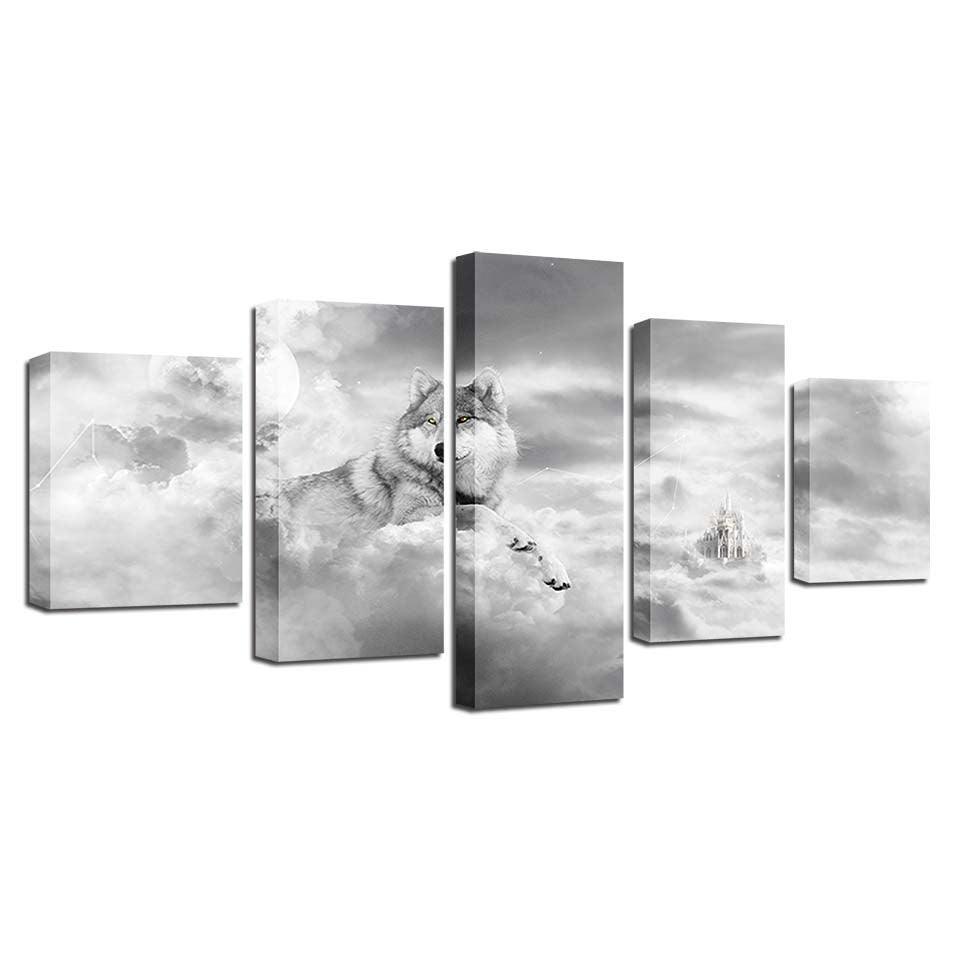 Elegant Wolf 5 Piece HD Multi Panel Canvas Wall Art Frame-Original Frame