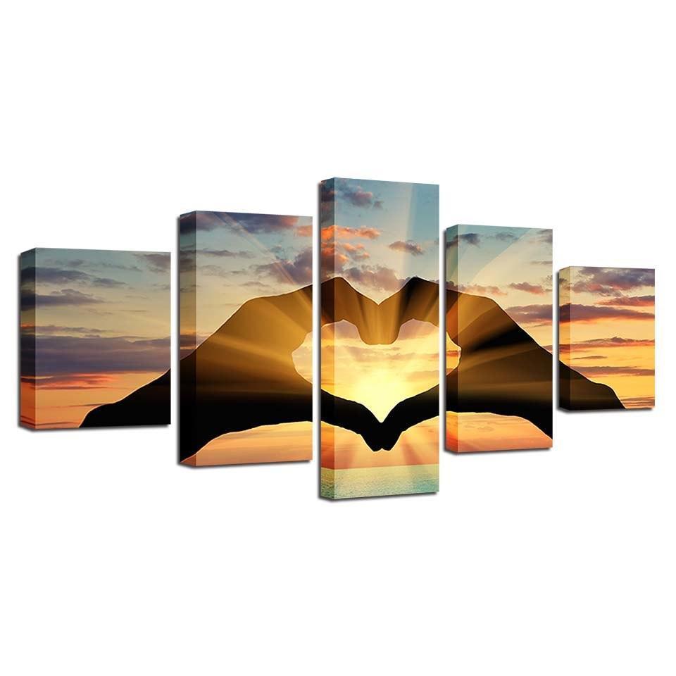 Sunrise 5 Piece HD Multi Panel Canvas Wall Art Frame-Original Frame