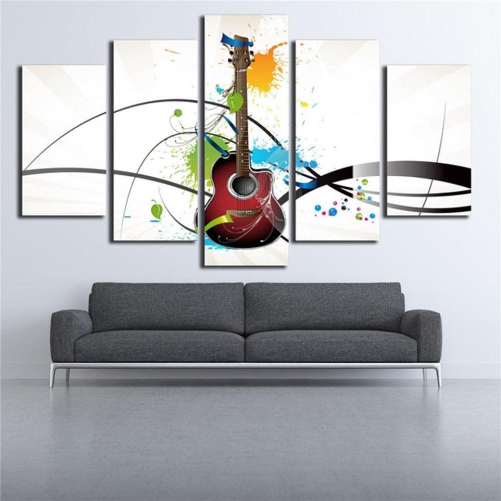 Guitar Musical Instruments 5 Piece HD Multi Panel Canvas Wall Art-Original Frame