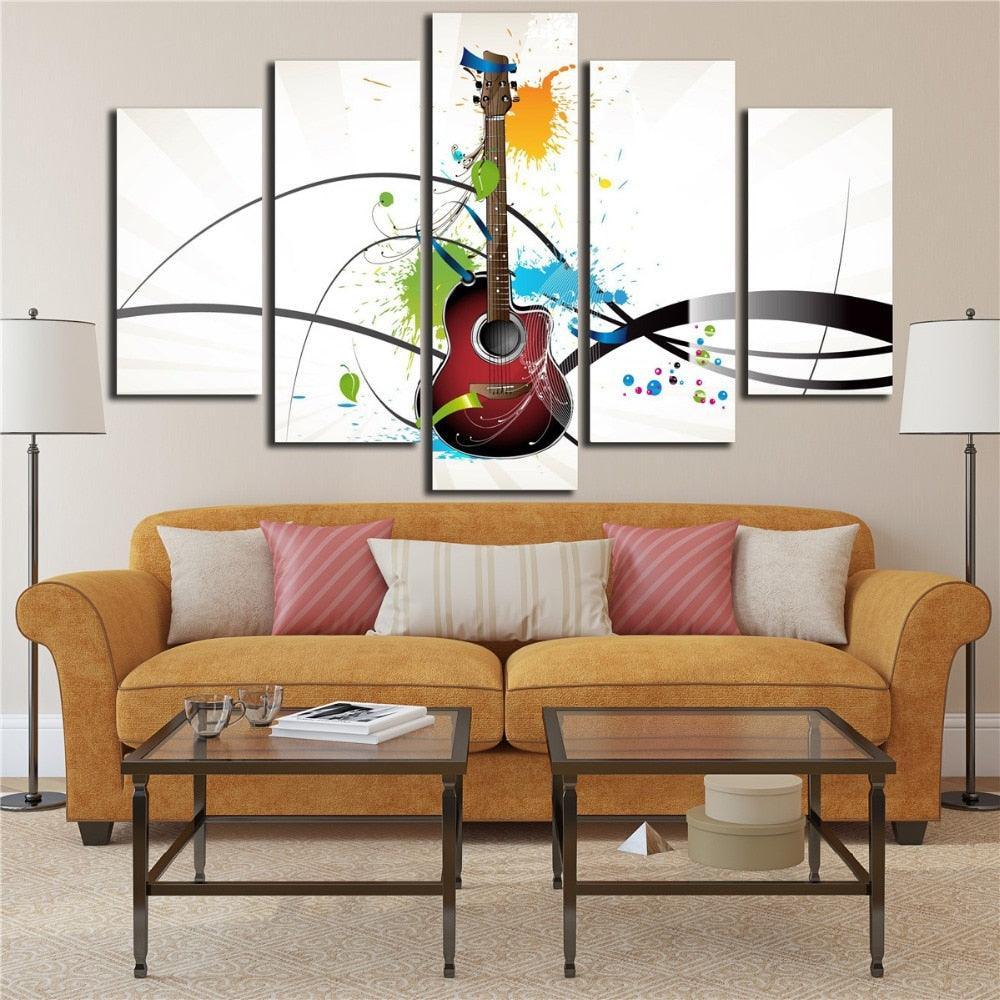 Guitar Musical Instruments 5 Piece HD Multi Panel Canvas Wall Art-Original Frame