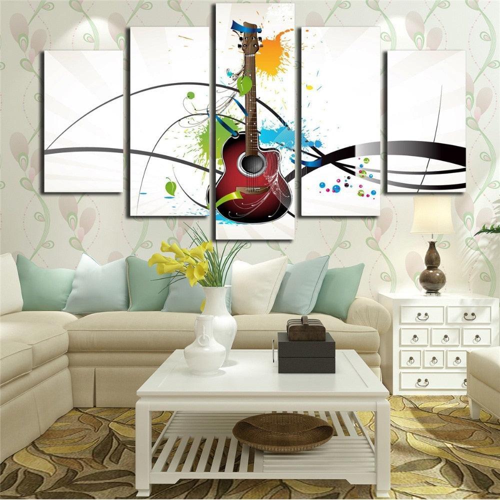 Guitar Musical Instruments 5 Piece HD Multi Panel Canvas Wall Art-Original Frame