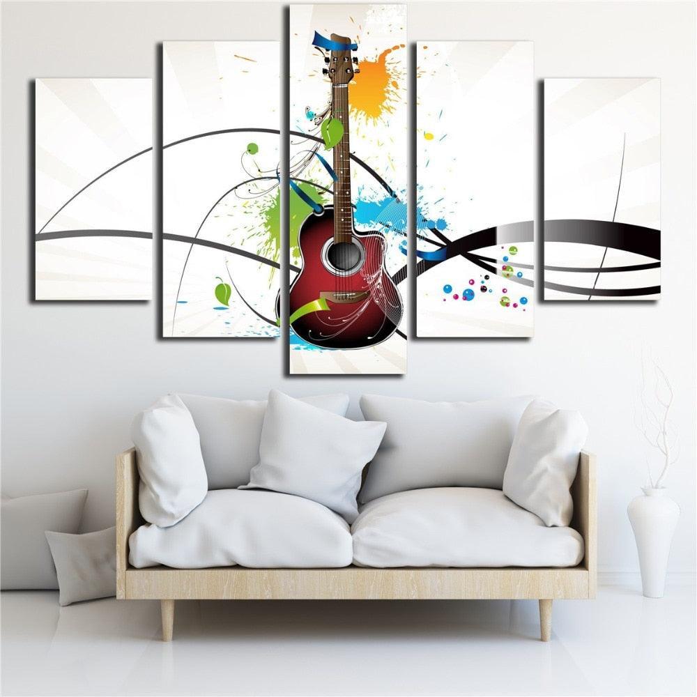 Guitar Musical Instruments 5 Piece HD Multi Panel Canvas Wall Art-Original Frame