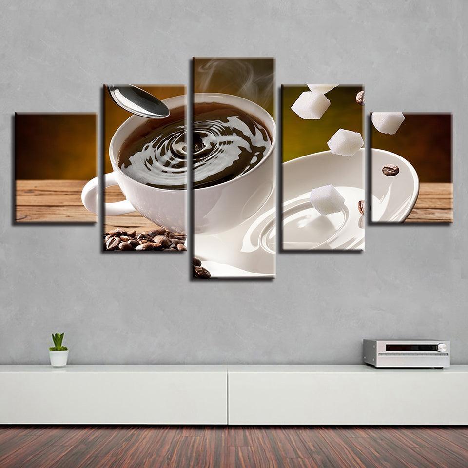 Coffee And Sugar 5 Piece HD Multi Panel Canvas Wall Art Frame-Original Frame